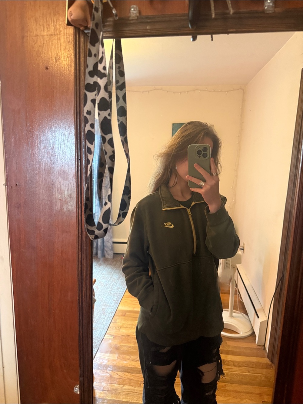 Nike Sportswear Club Olive Green Half-Zip Fleece w/ Yellow Accents - Size M